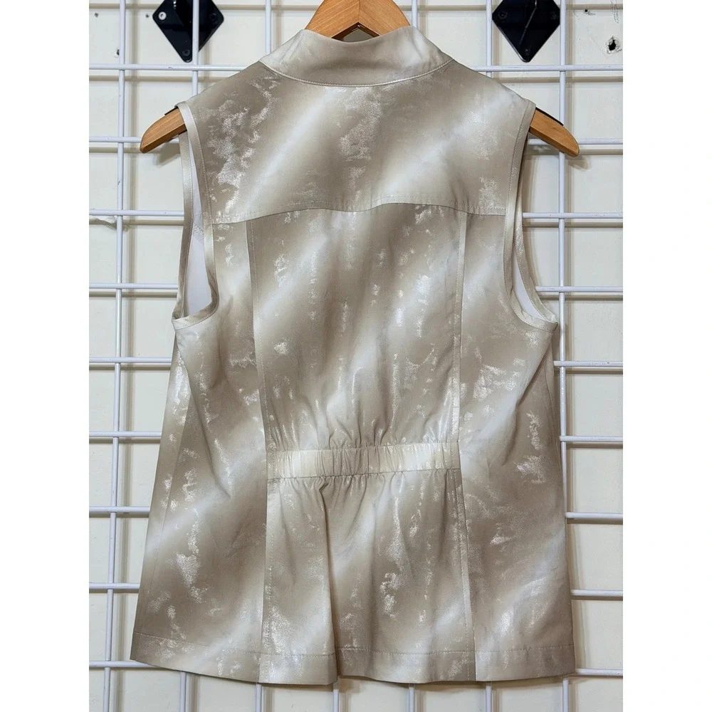 Zenergy by Chicos Womens Metallic‎ Full Zip Neema Vest Tan Silver Size 0(U.S 4)